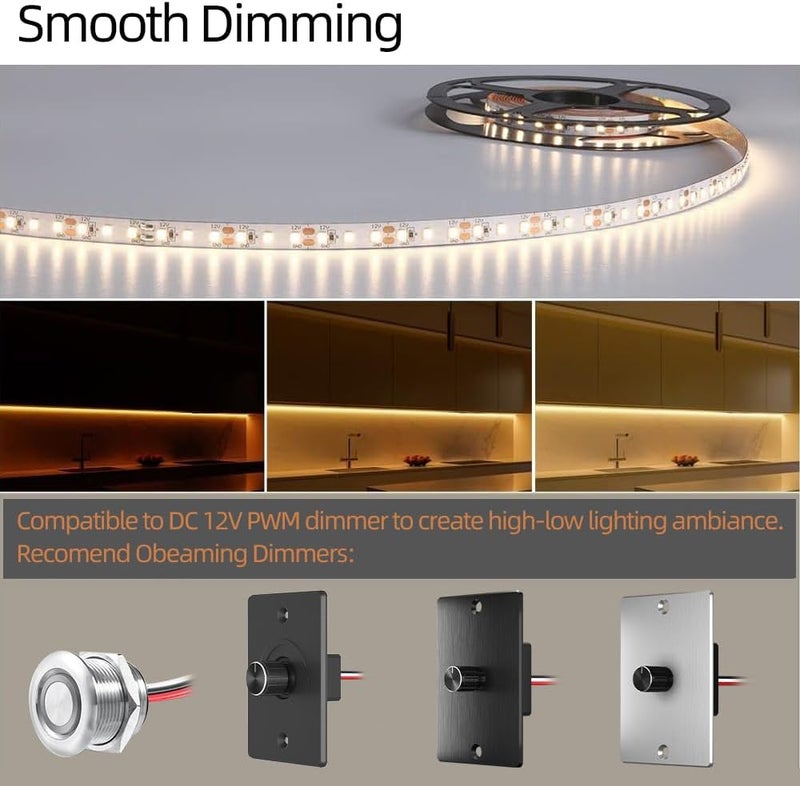 Obeaming RV Flexible LED Strip Light 12V Dimmable Tape Light 16.4 ft 600 LEDs 2000 Lumen Width 5/16” for Camper Van Motorhome Truck Trailer Interior Lighting, CRI 90+ Indoor Only (3000K) - Image 5